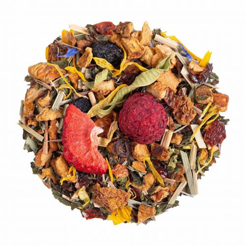 Infusion fruitée pour les enfants en vrac avec fruits, fleurs et plantes aux notes gourmandes de fraise et framboise.