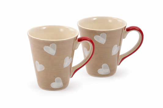 Mug taupe avec anse rouge en grès Corazon pour thé ou café 0,3 litre